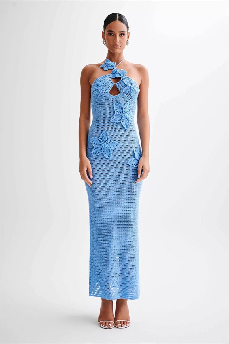CutOut Edition Halter Appliqué Fitted Bodycon Maxi Sweater Dress