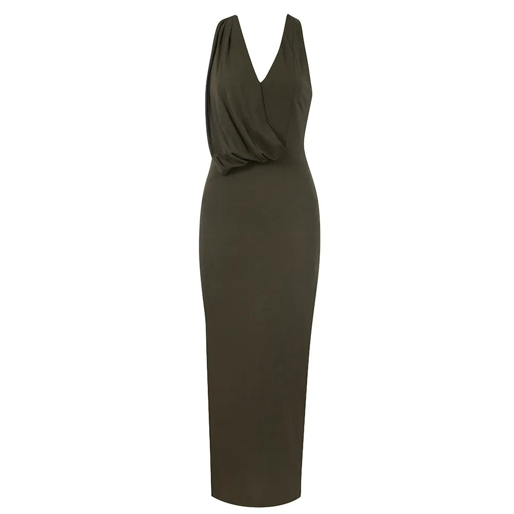 Draped Plunge Halter Neck Backless High Split Maxi Dress 6