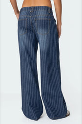 Low-Rise Striped Vintage Wide-Leg Denim Jeans