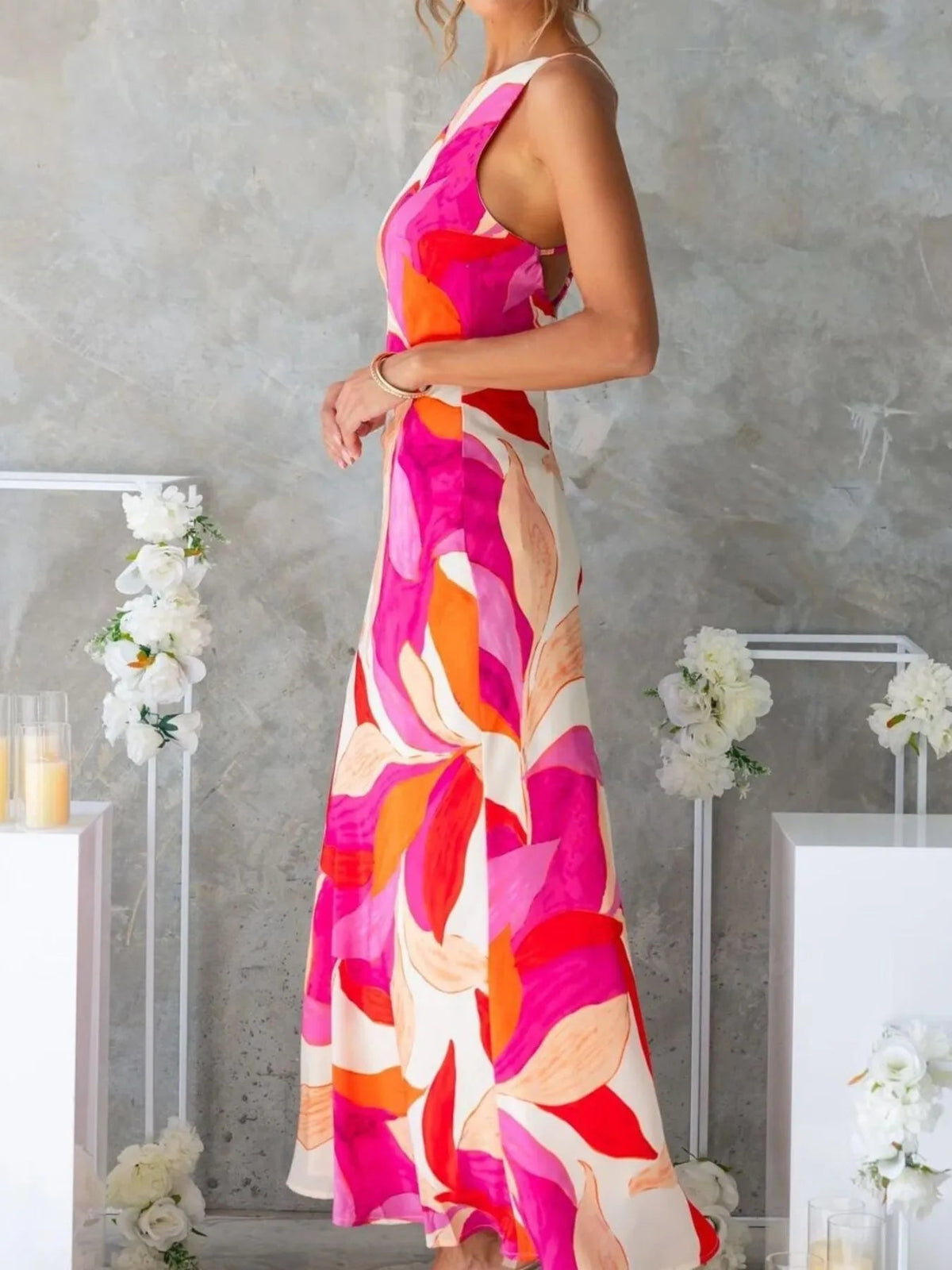 Printed Backless Sleeveless Maxi Dress