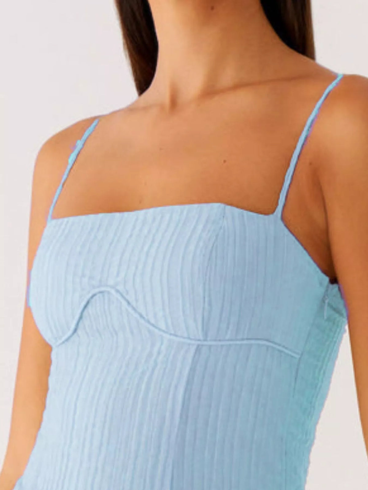 Textured Square Neck Cami Drop Waist Ruffle Hem Mini Dress 11