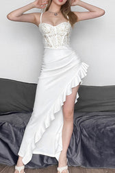 Lace Ruffle Slit Party Dress 4