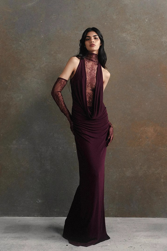 Halter Edition Neck Deep V Bodycon Maxi Formal Dress