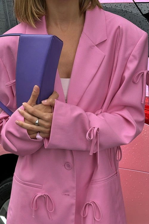 Bow Tie Detail Notch Lapel Oversized Single Breasted Blazer