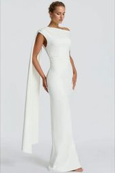 Sexy Asymmetrical Neck Long Sleeve Fitted Ruched High Waist Party Dress 5