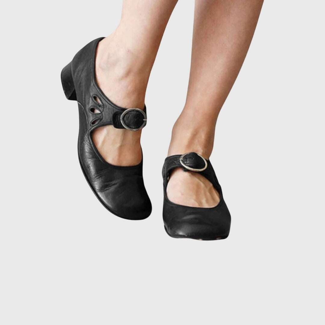 Square Toe Buckle Strap Low Block Heel Mary Jane Pumps