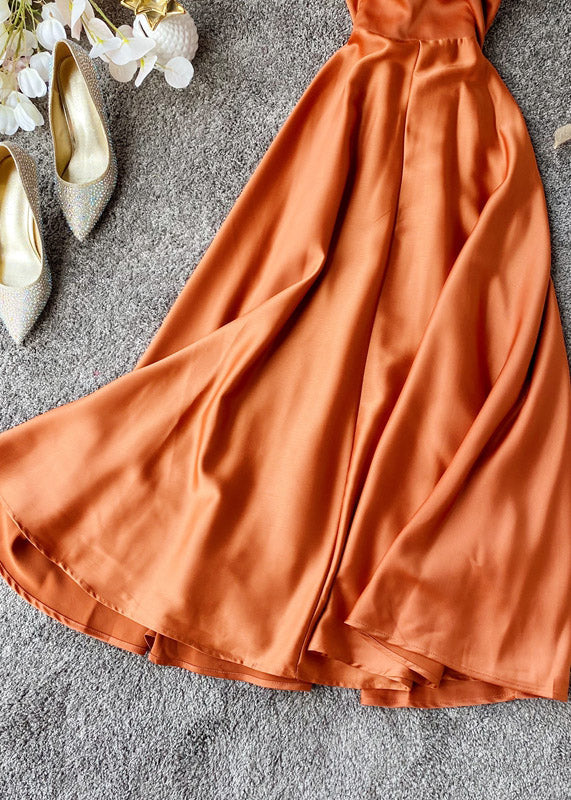 Satin Wrap Surplice V-Neck Spaghetti Strap Maxi Dress