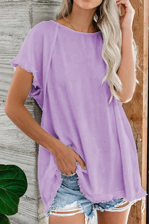 Raw Edge O Neck Short Sleeve T Shirt