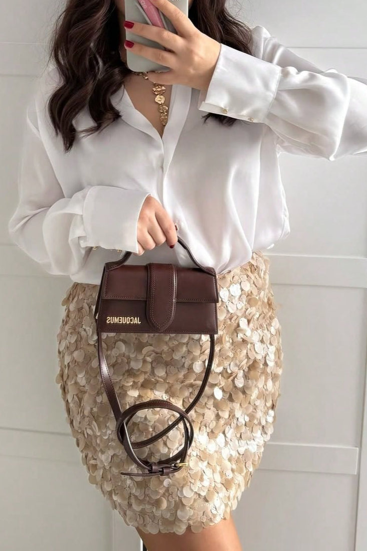 Disc Sequin Scalloped Hem High Waist Mini Skirt 2