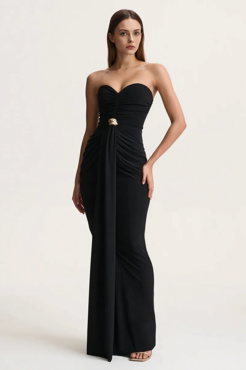 Sexy Sleeveless Ruched Waist Cinched Sash Strapless Party Dress 5