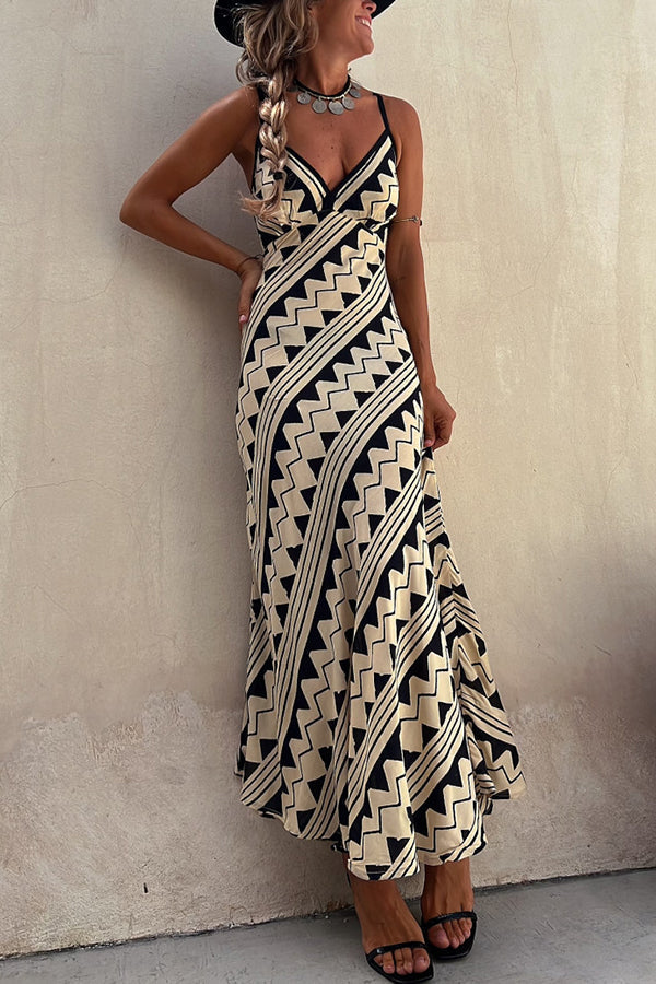 Exclusive Melody Satin Ethnic Print Smocked Back Midi Dress - View 4