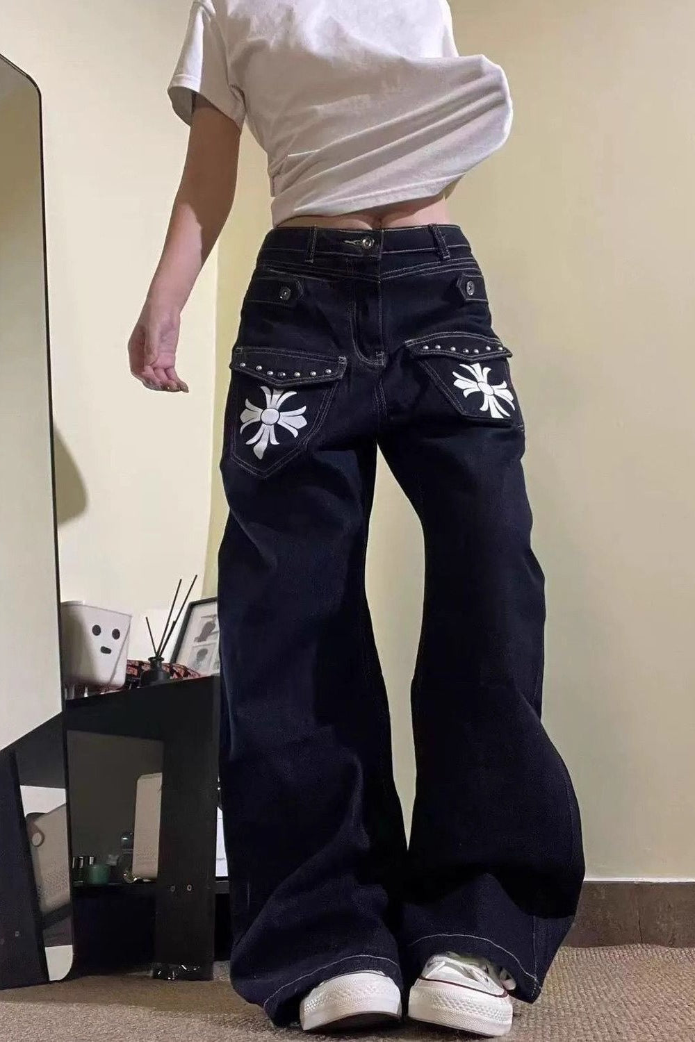 Vintage Washed Wide-Leg Denim Jeans