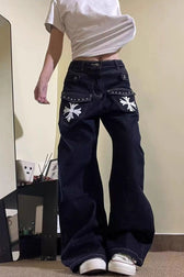 Vintage Washed Wide-Leg Denim Jeans
