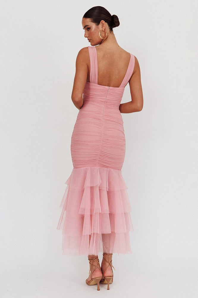 Sheer Mesh Ruched Dress