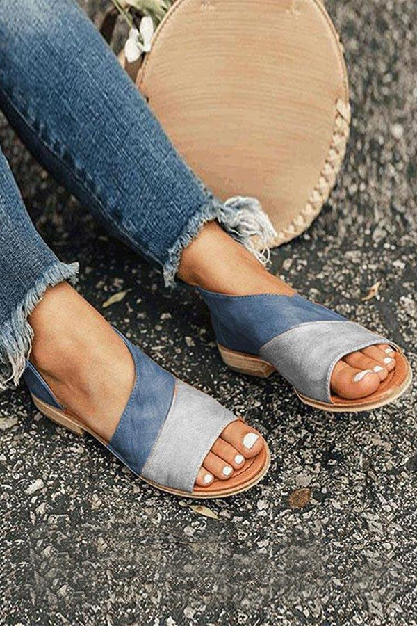 Peep Toe Stacked Flat Sandals