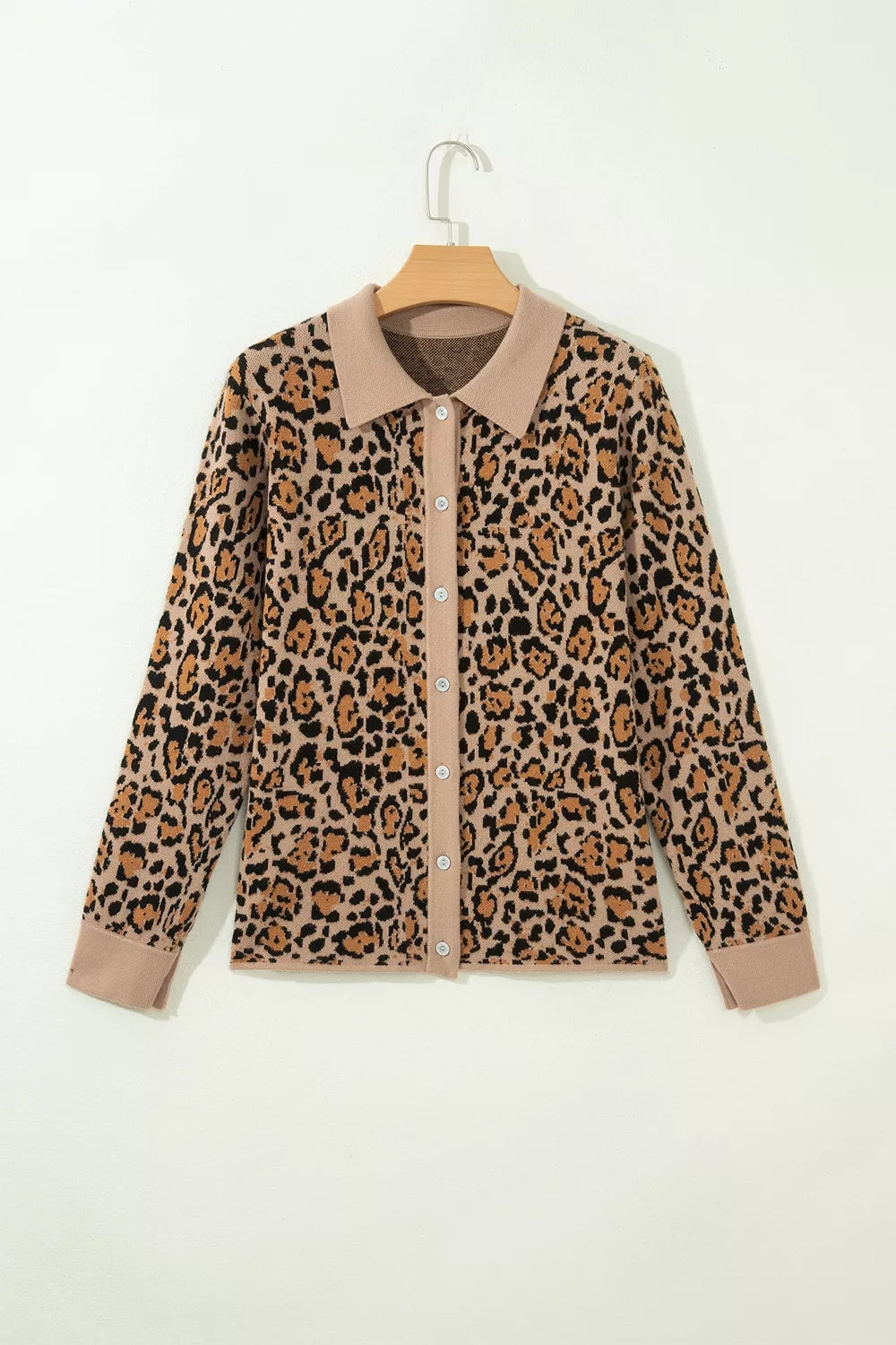 Leopard Print Button-Up Cardigan Long Sleeve Cardigans
