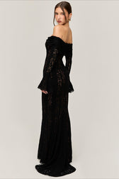 High-Waist Off-the-Shoulder Lace Dress