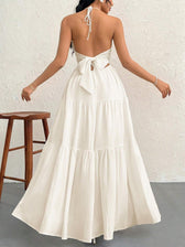 Halter Deep V-Neck Backless Tiered A-Line Maxi Dress 2