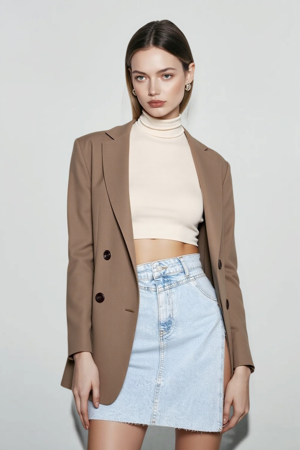 High-Waist Pleated Denim Mini Skort