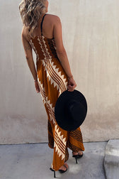 Always Falling Satin Ethnic Print Smocked Back Midi Dress - View 2