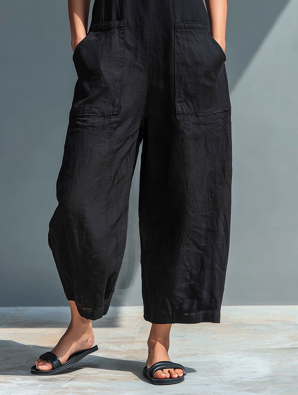 Sleeveless Button Front Pocket Wide Leg Jumpsuit