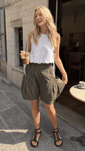 High Waist Utility Wide Leg Loose Fit Shorts