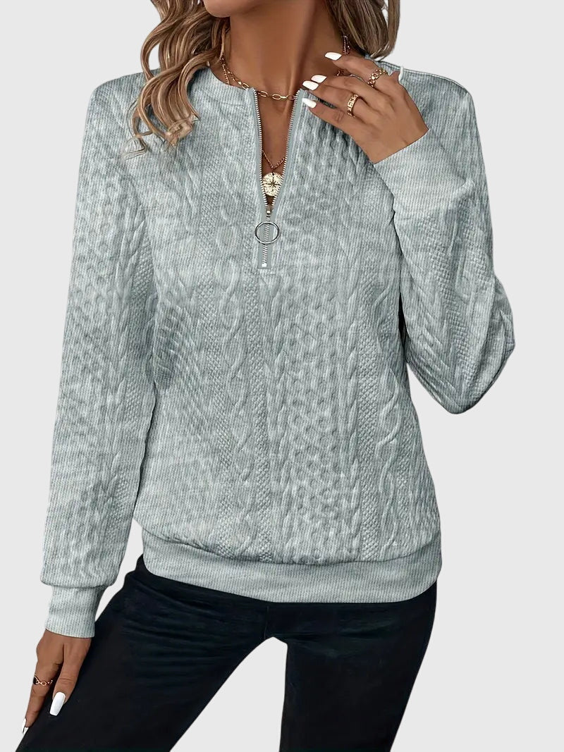 Quarter Zip Cable Knit Long Sleeve Sweatshirt