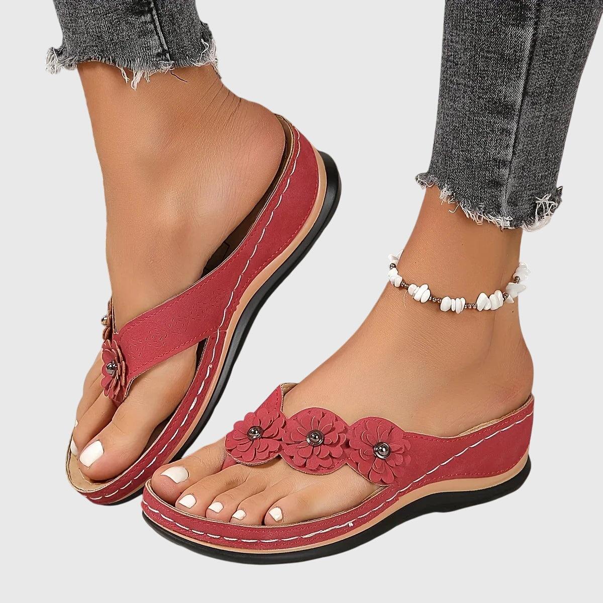 Floral Thong Wedge Flip Flop Sandals
