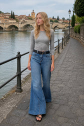 High Waist Patchwork Slim Flare Long Jeans