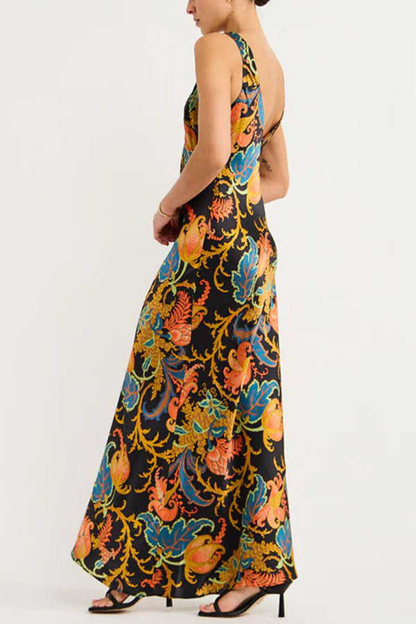 Forever Mine Satin Exclusive Botanical Print Slip Maxi Dress - View 6