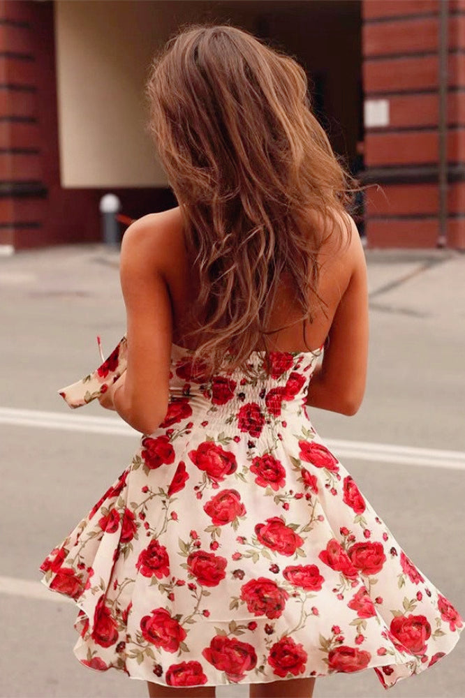 Backless Halter-Neck Floral Dress