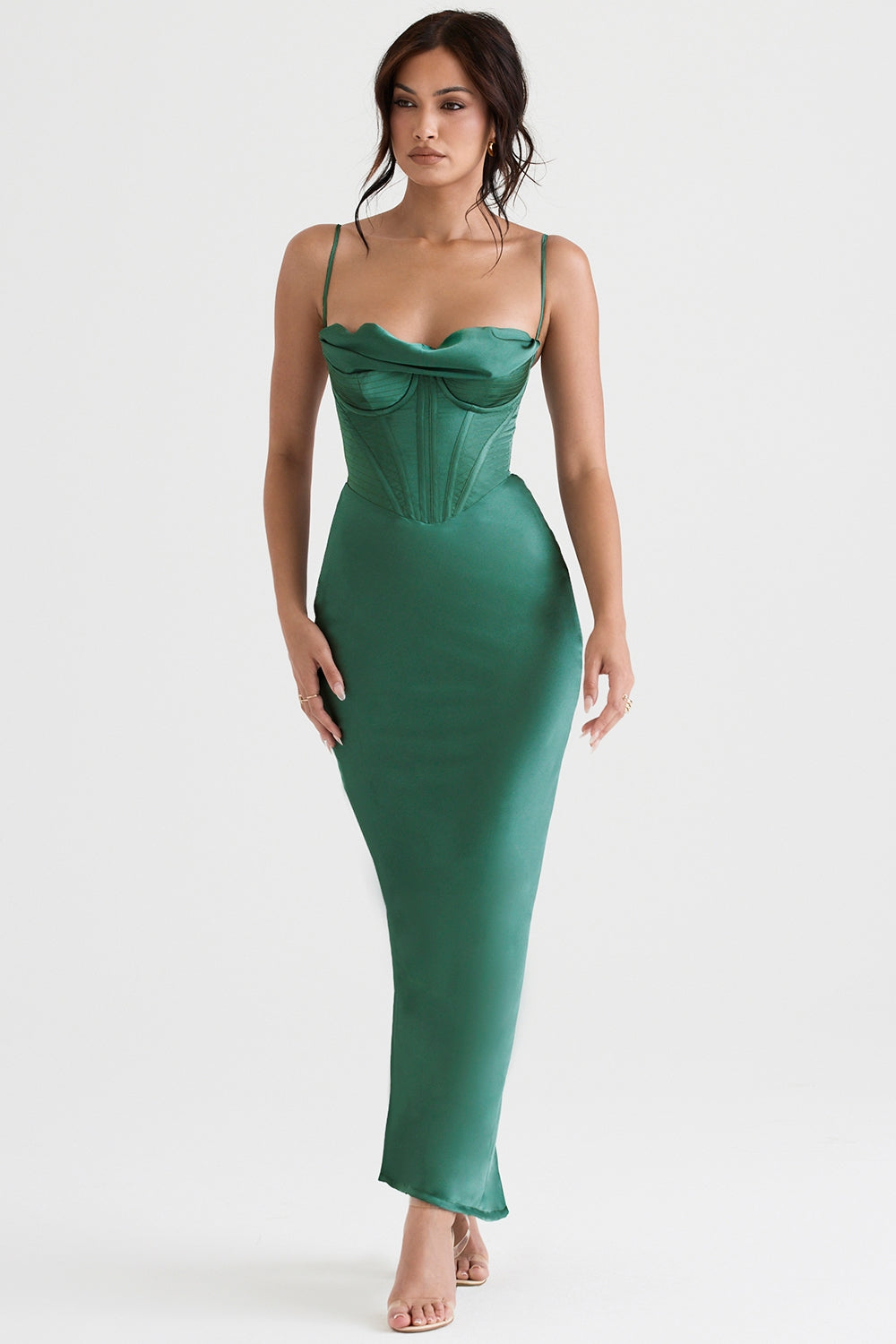 Satin Cowl Neck Corset Bustier Cami Mermaid Maxi Dress 2