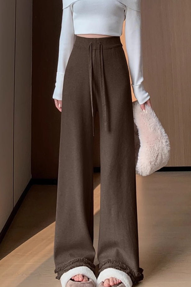 High Waist Fringed Hem Knit Pants