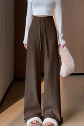 High Waist Fringed Hem Knit Pants