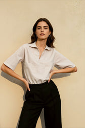 Linen V Neck Minimalist Blouse