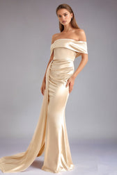 Solid Satin Off-Shoulder High-Waist Mermaid Silk Dress 2