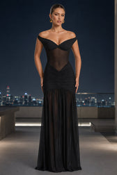 Strapless Backless Mesh Ruched Slit Party Dress 8