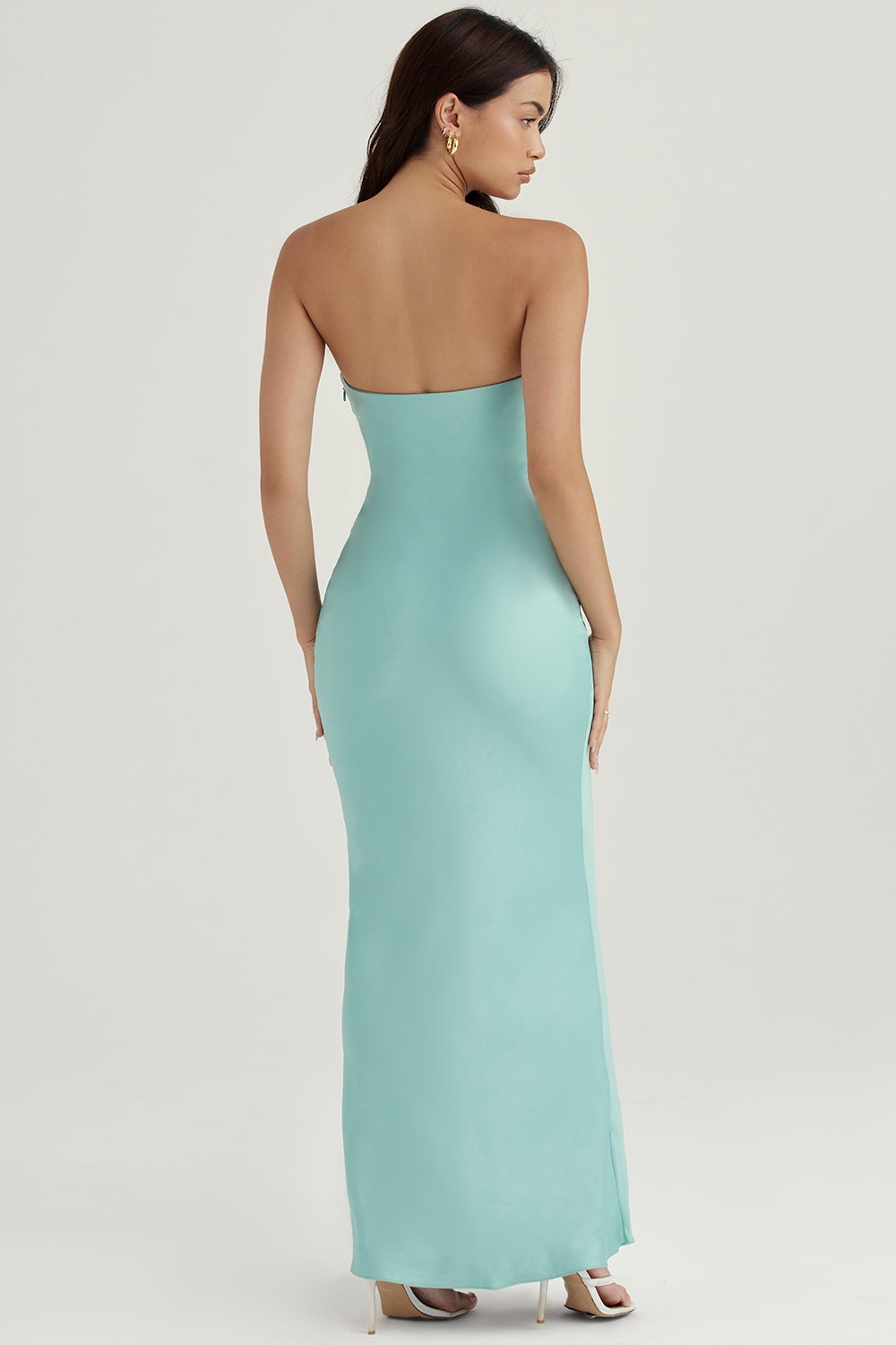 Satin Strapless Bodycon Column Maxi Dress 10