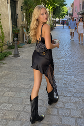 Alluring Asymmetric Lace Trim Fitted Mini Dress