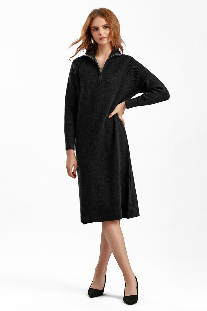 Zipper Pullover Sweater Dress