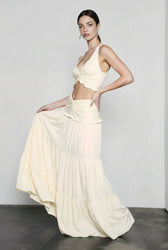 Hollow Out Patchwork Maxi Knit Set