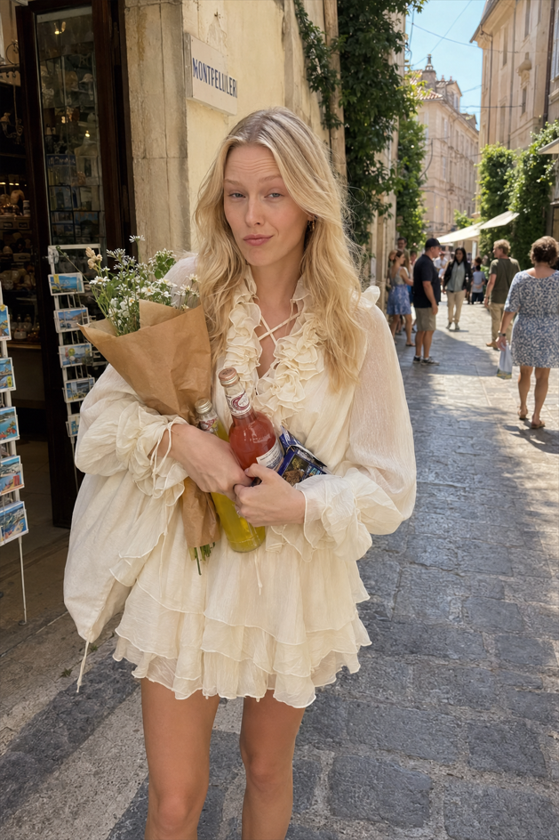 Loose Fit Folded Ruffle Boho Dress