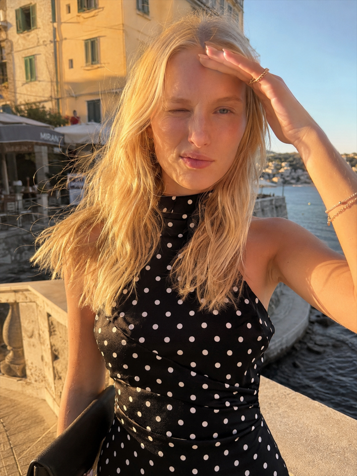 Polka Dot Halter Backless Bodycon Mini Dress
