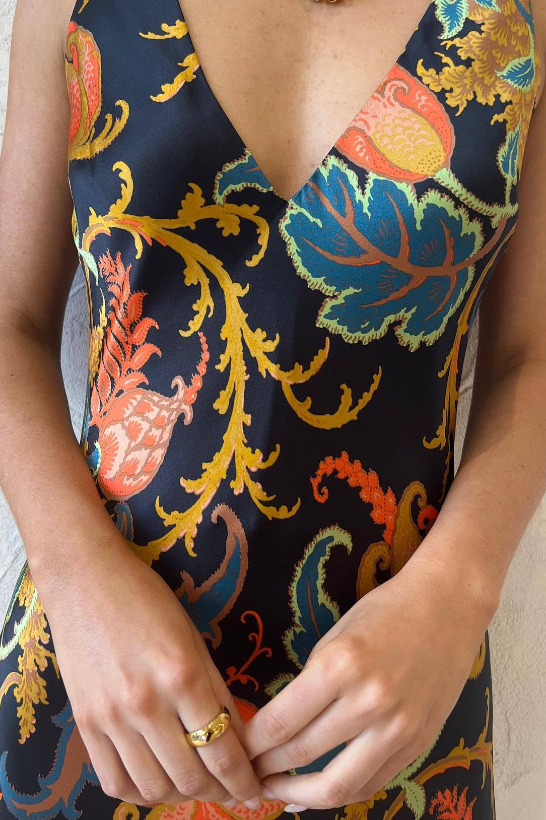 Satin Floral Print V-Neck Sleeveless Maxi Slip Dress 4