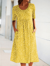 Ditsy Floral Round Neck Short Sleeve Pocket Midi Dress 8