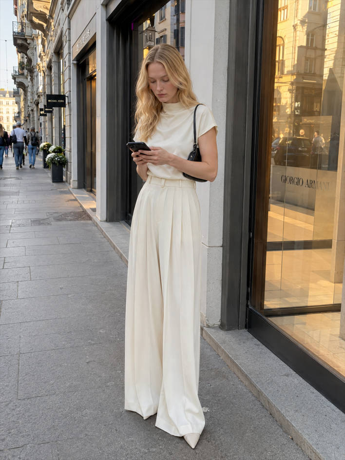 Pleated High Waist Wide Leg Pants