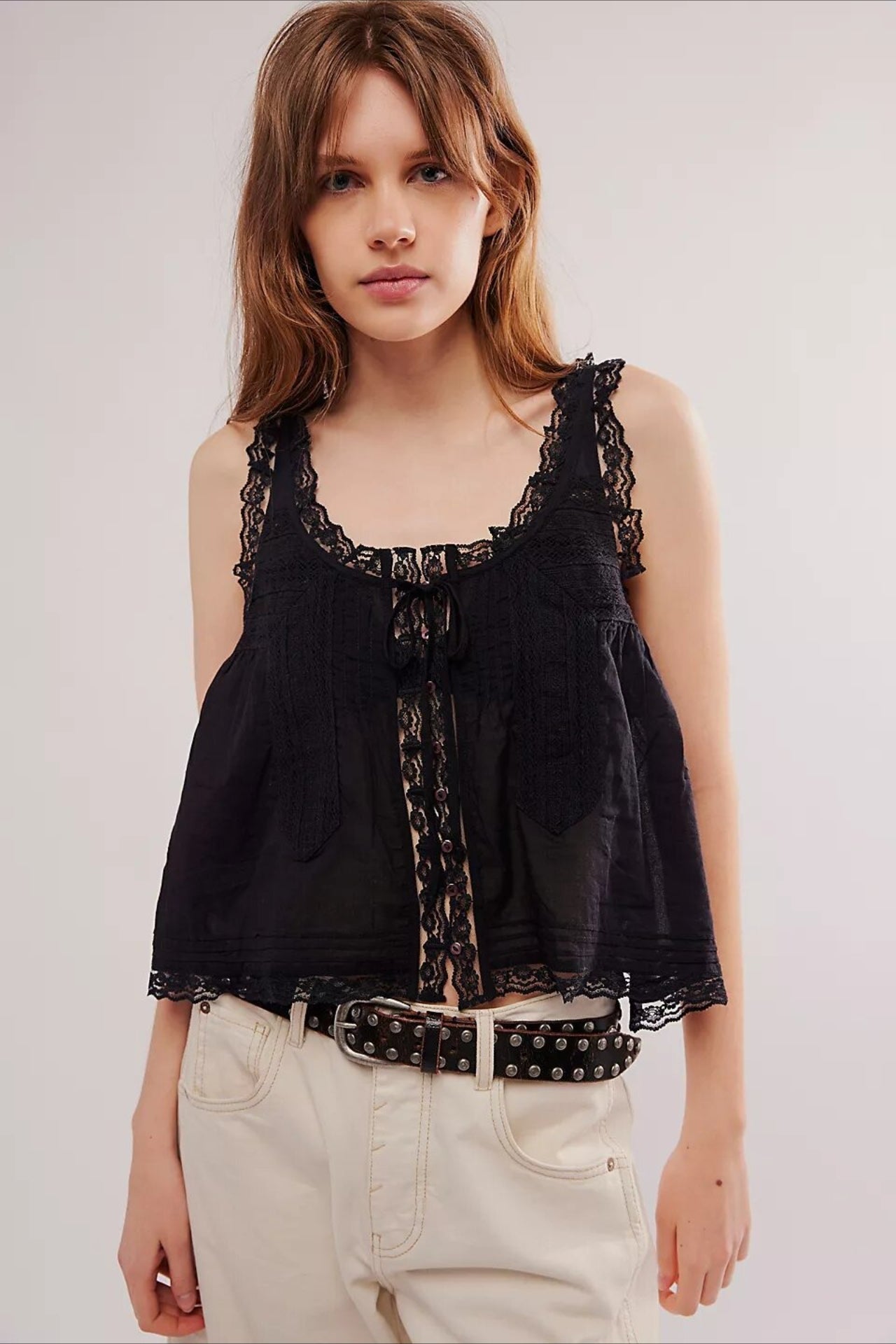 Solid Lace Ruffled Slim Fit Cami Top
