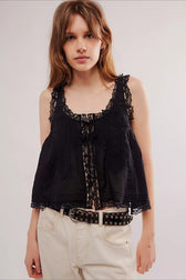 Solid Lace Ruffled Slim Fit Cami Top