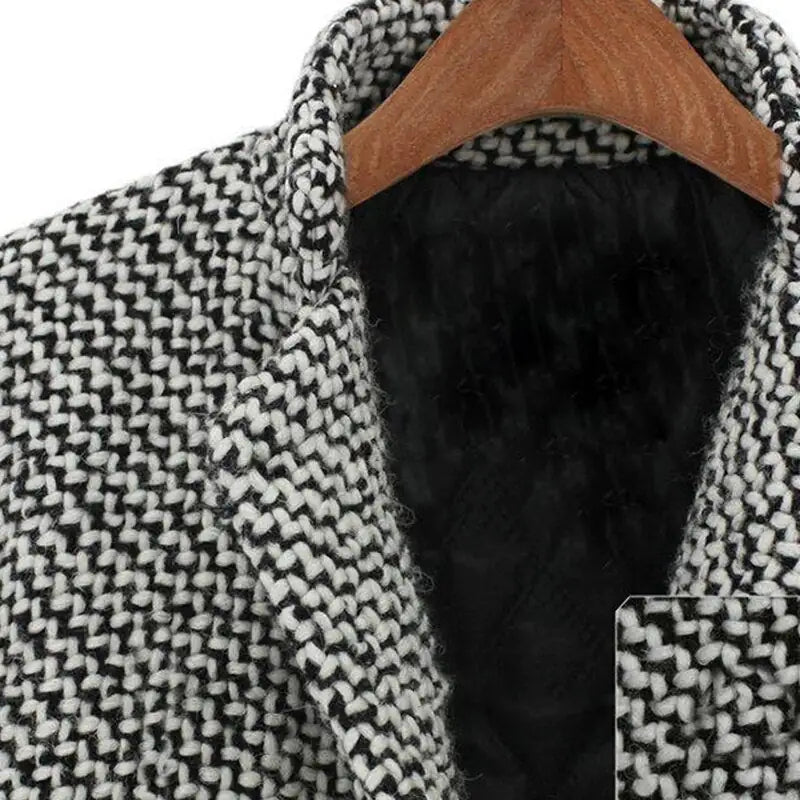 Tweed Look Lapel Single Breasted Longline Coat