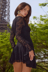 V Neck Bell Sleeve Pleated Mini Lace Dress 4